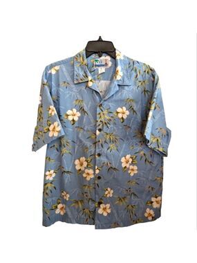 RJC Ltd. Vintage Made in Hawaii Blue Tropical Cotton Button Up Size Large